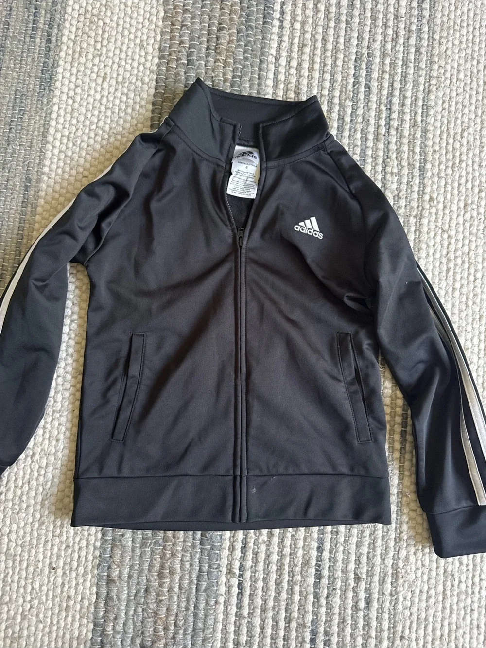 adidas Black Track Jacket and Pants with White Stripes
